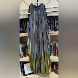 Gracia Silver and Gold Pleated Maxi Skirt Cocktail